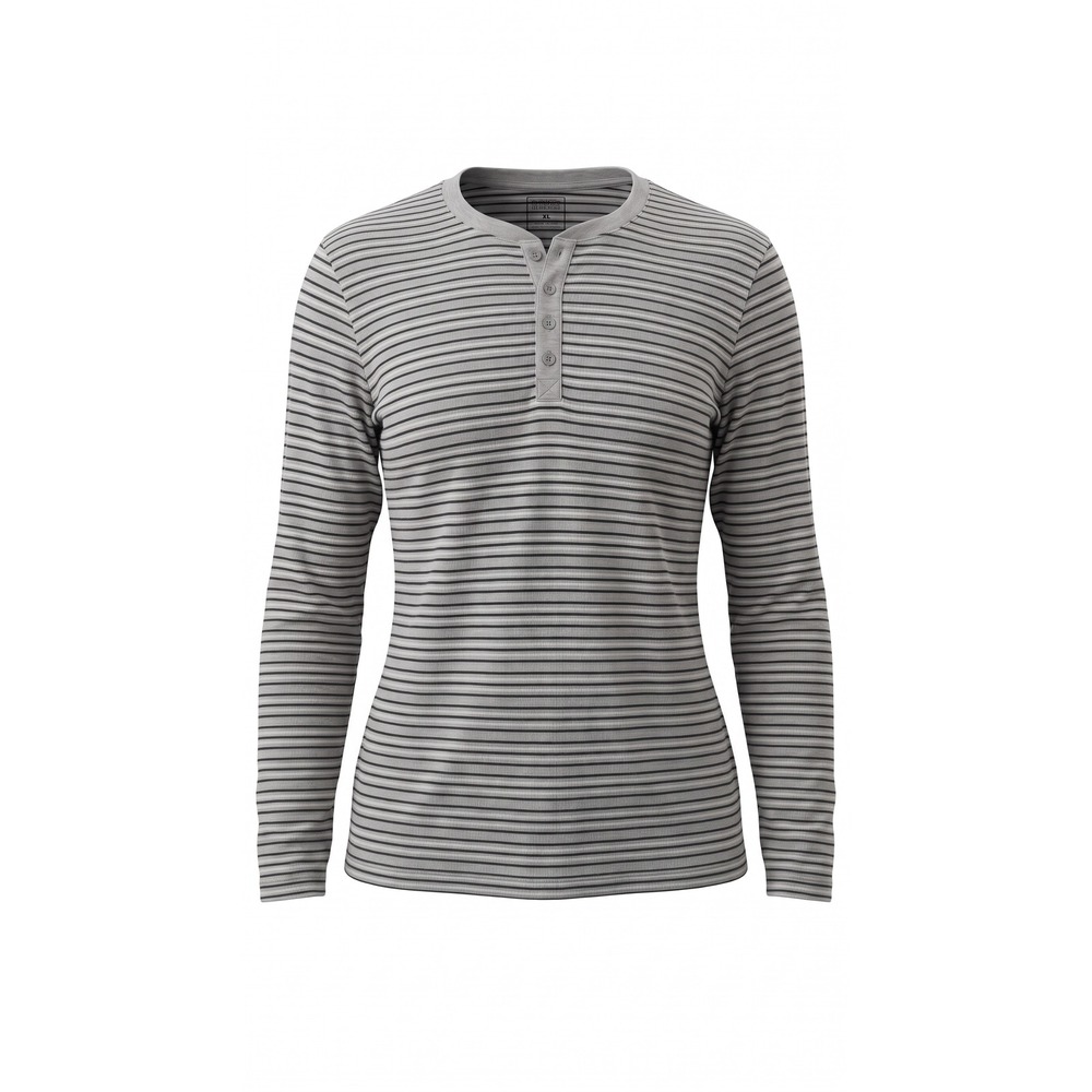 Hasting & Smith Womens XL Grey Striped Long Sleeve Henley Top Casual Knit Shirt